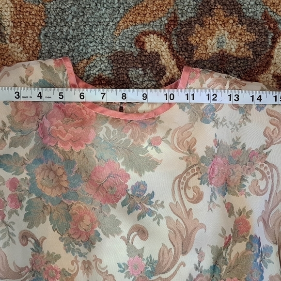 Vintage Lisa Michaels 80's Floral Print Day Dress Long Sleeve Sheer Size 14 - Picture 12 of 14